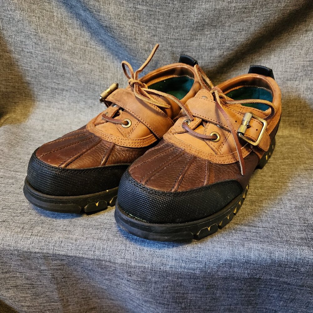 Men's Size 8.5M Vintage Hunt Club Tan Leather Low Top Lace Up/Buckle Duck Boots